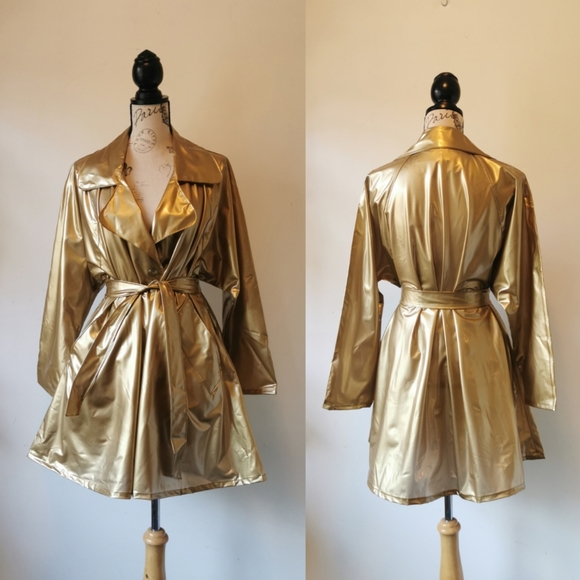 Vintage Jackets & Blazers - Vintage gold vinyl raincoat